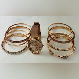 Rose Gold-Plated Watch and Bracelet Set